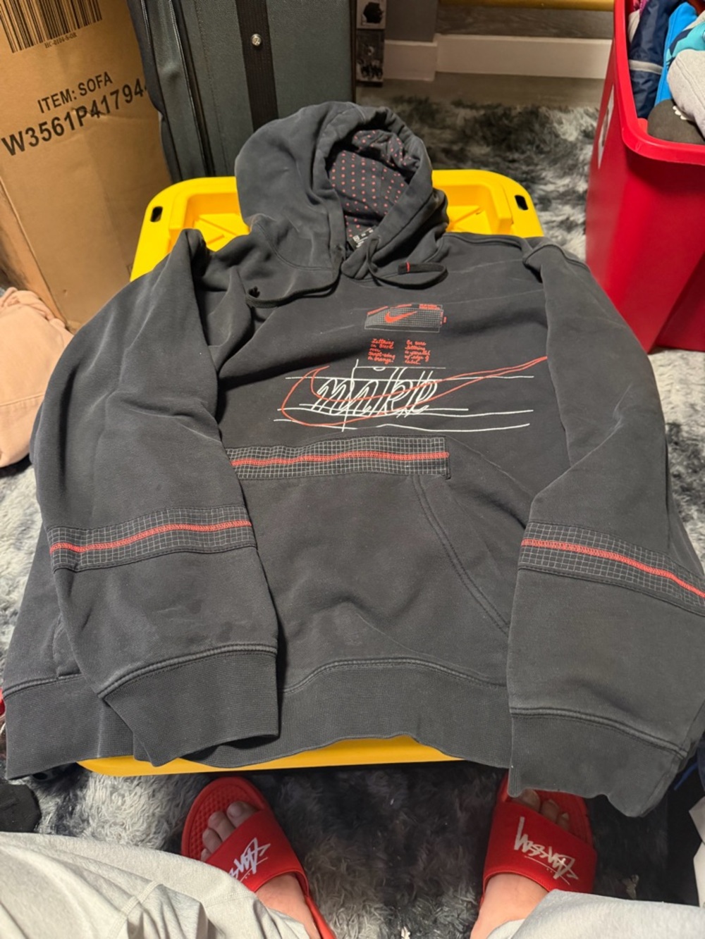 Nike Black Hoodie with Small Red Dot Pattern